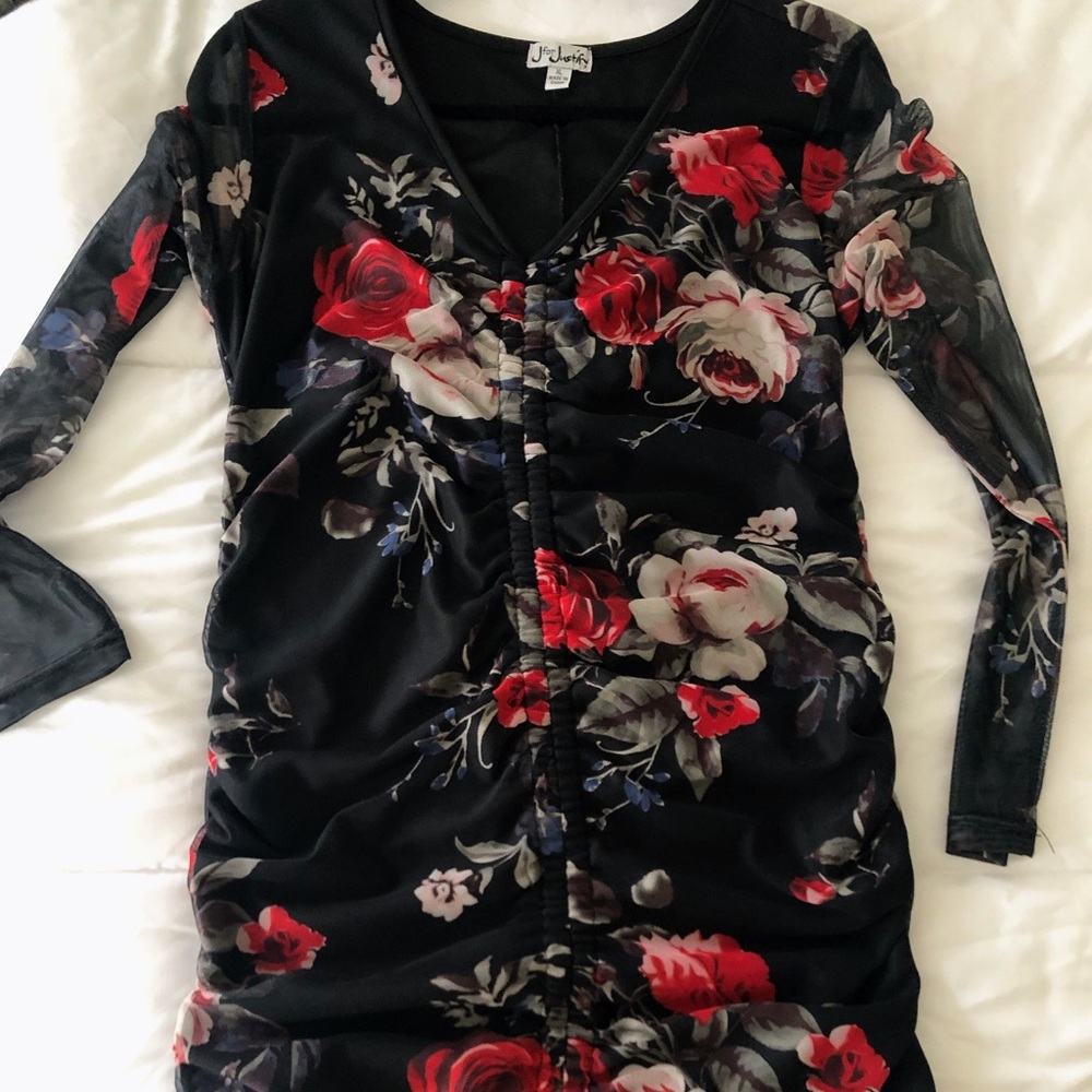 Drawstring Floral Bodycon Dress